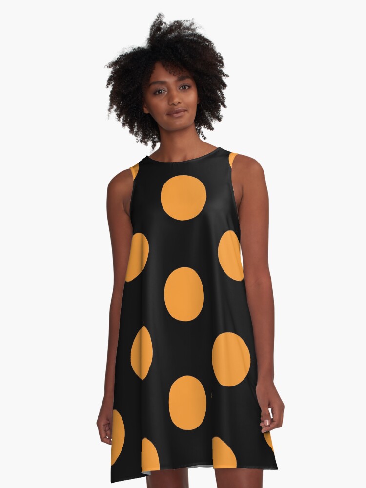 Orange and black polka dot dress hotsell