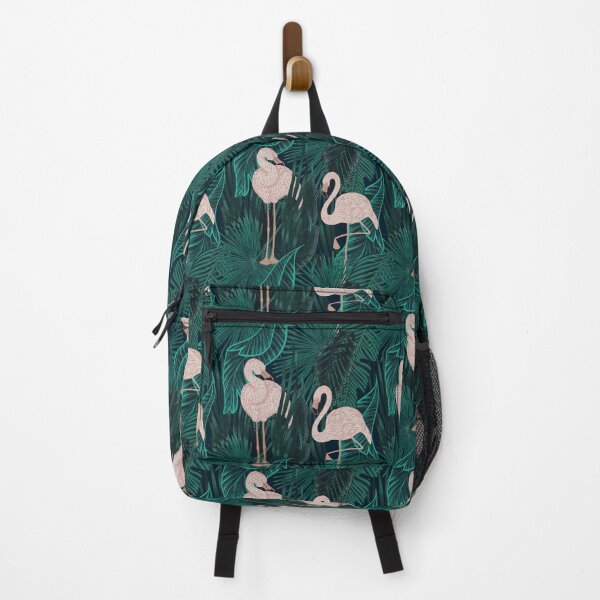 Item preview, Tropical seamless stylized concept digital print with pink flamingos, tropical green leaves, areca, banana leaves, rainforest plants. designed and sold by ANAKOTO.