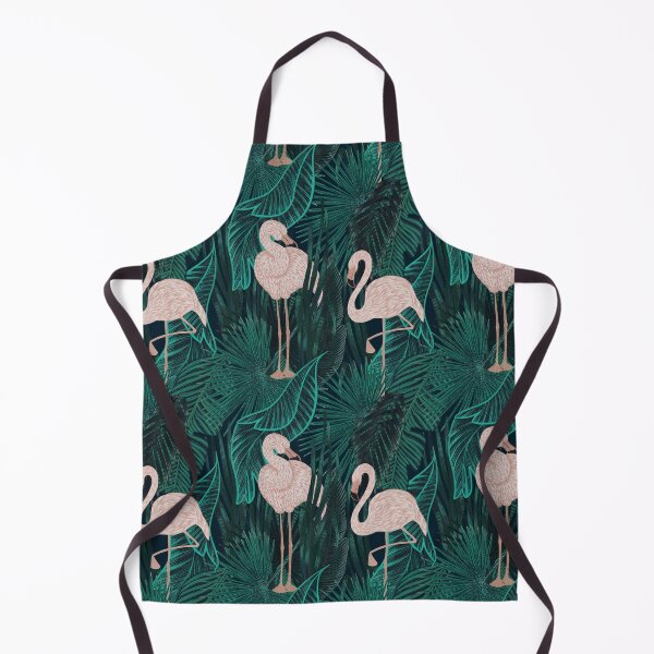Item preview, Tropical seamless stylized concept digital print with pink flamingos, tropical green leaves, areca, banana leaves, rainforest plants. designed and sold by ANAKOTO.