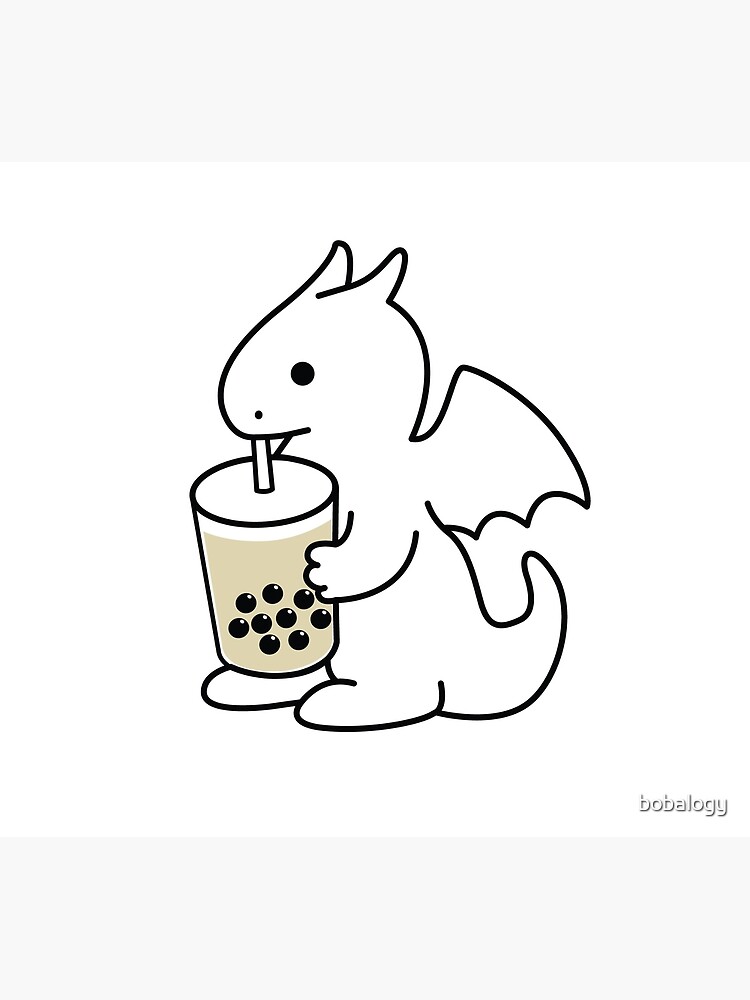 "Cute Dragon Drinking Boba Bubble Milk Tea" Photographic Print by