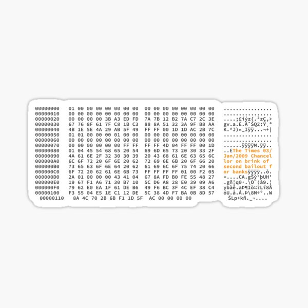 Bitcoin Genesis Block: The Times 03 / Jan / 2009 Chancelier au bord du deuxième sauvetage des banques Sticker