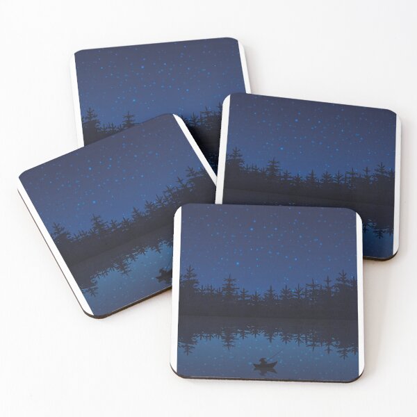 Item preview, Fishing At Night Near A Forest With Boat And Rod Flat  designed and sold by OnlyPrint20.