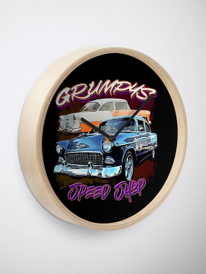 Alternate view of Grumpy 55 Chevy Classic Cars Speed Shop Clock