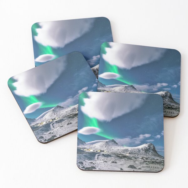 Item preview, mountains full of snow mixed with nortern lighs in the morning designed and sold by ImRotem.