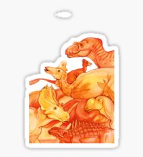cretaceous congregation - orange & yellow dinosaurs Sticker
