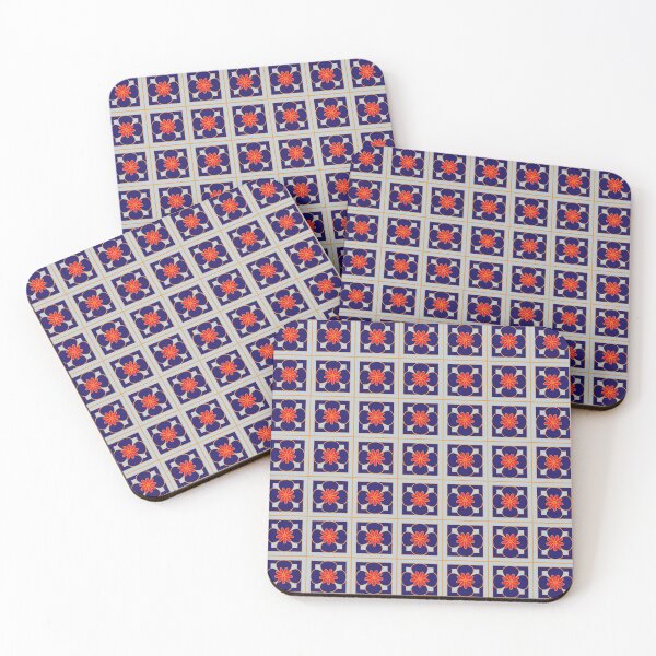 Item preview, Beautiful floral tile repeat pattern, red, orange, blue on silver grey designed and sold by Susan Marie Williams.