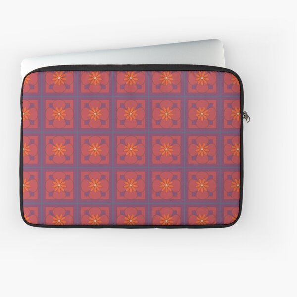 Beautiful floral tile repeat pattern, bright orange, dusky orange and misty purple Laptop Sleeve