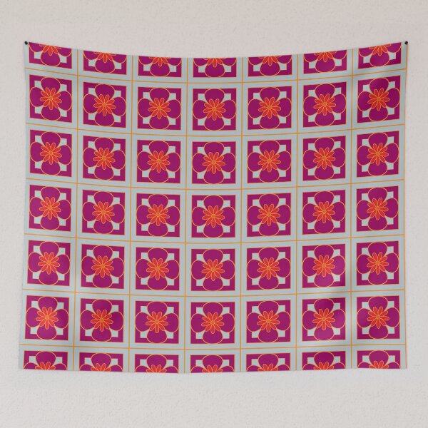Item preview, Beautiful floral tile repeat pattern, burgundy, golden yellow and dark orange on silver grey designed and sold by Susan Marie Williams.