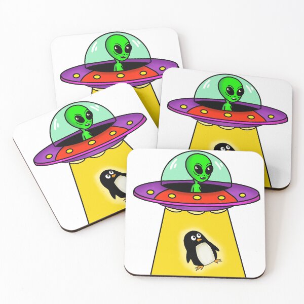 Item preview, Alien in UFO beaming up penguin designed and sold by Doodlesaur.