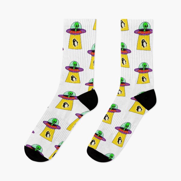 Item preview, Alien in UFO beaming up penguin designed and sold by Doodlesaur.