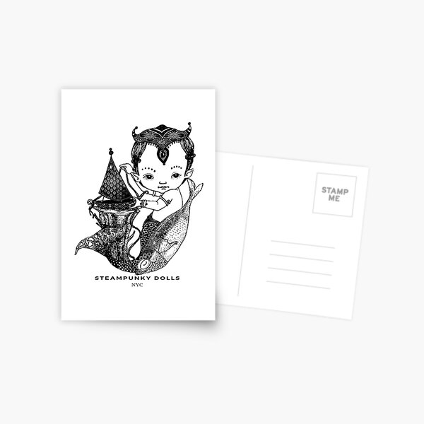 Little Merman and a Ship Postcard