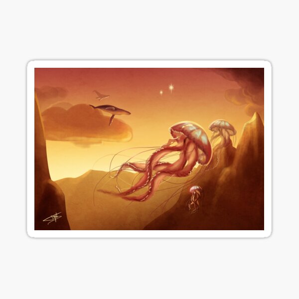 Flight of jellyfishes Sticker