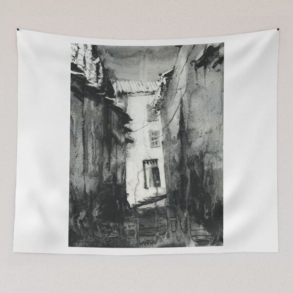 Item preview, Doorway in the Incan city of Cusco, Peru.  Monochromatic B&W watercolor painting designed and sold by rfoxphoto.