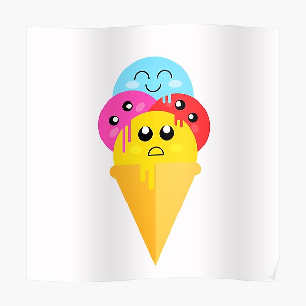 Ice Cream Fanatic Colorful Kawaii Ice Cream Cone Poster By