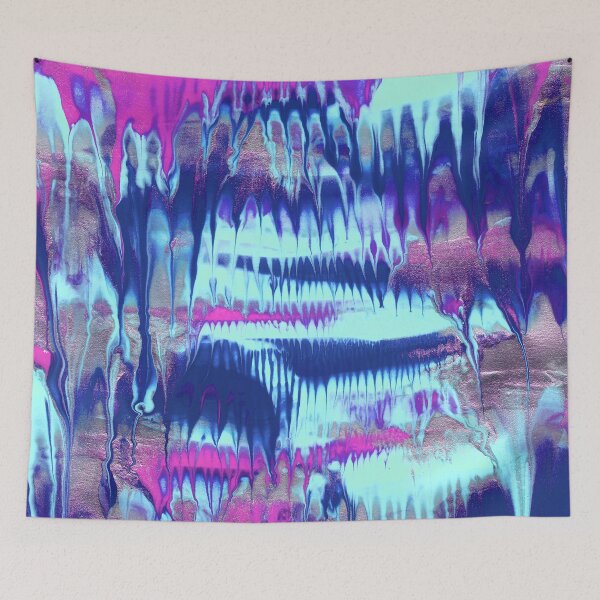 Item preview, Colorful Abstract Fluid Painting - Navy Blue Magenta Pale Blue and Silver designed and sold by Daydreamer Alley.