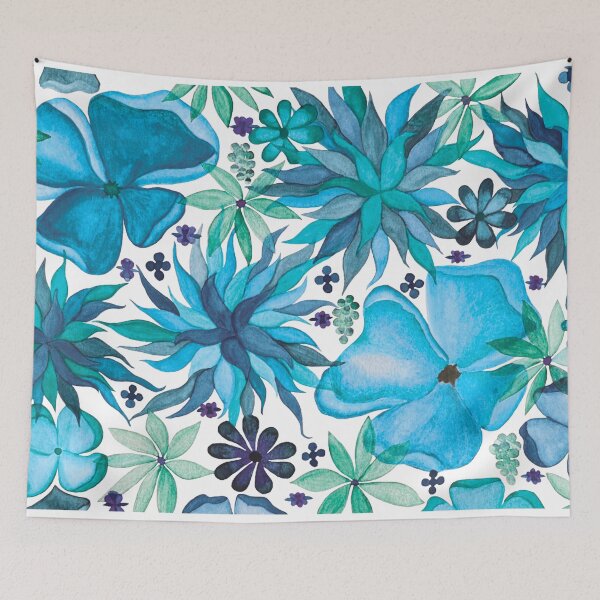 Item preview, Watercolor Blue Green Flowers designed and sold by HeatherNafeArt.
