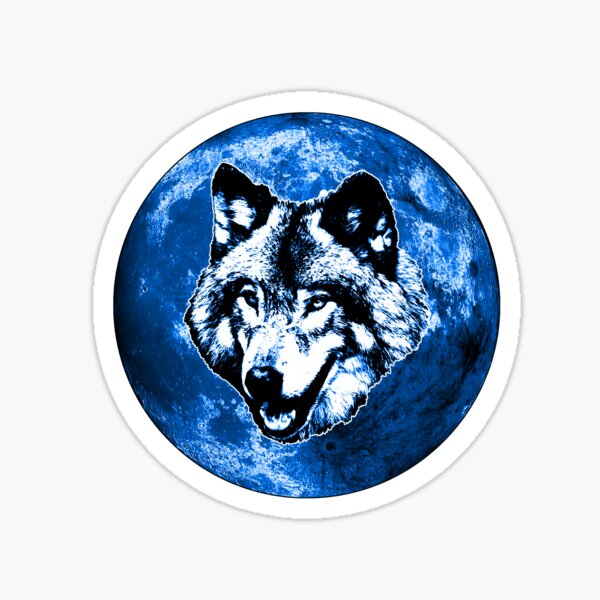 "Awesome Full Moon Wolf Blue Moon With Wolf Inside" Sticker for Sale by
