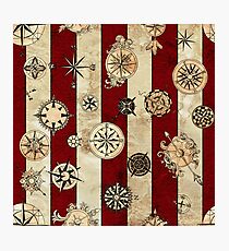 Vintage Red Stripes and Compass Photographic Print