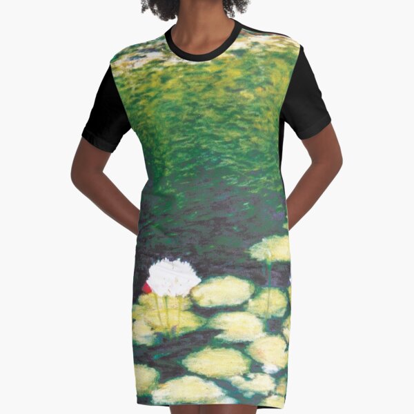 Waterlilies on Green Pond Graphic T-Shirt Dress