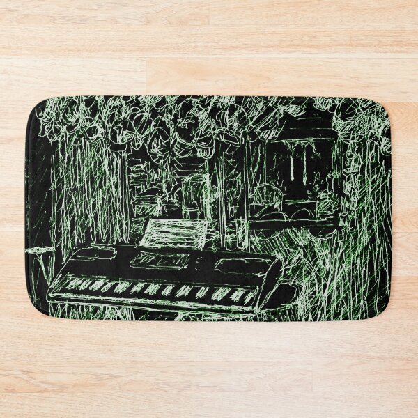 Music Room with Cap Collection - Green and Black Bath Mat