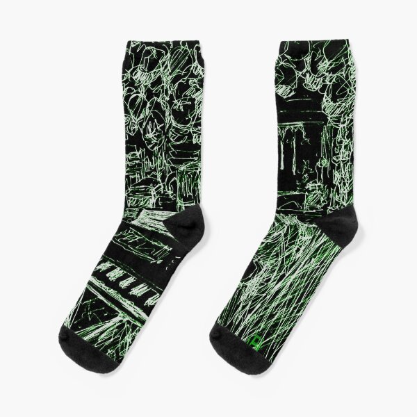 Music Room with Cap Collection - Green and Black Socks