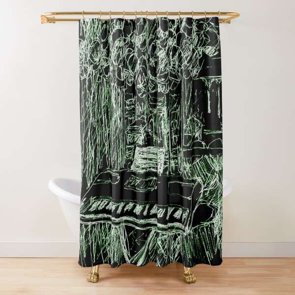 Music Room with Cap Collection - Green and Black Shower Curtain