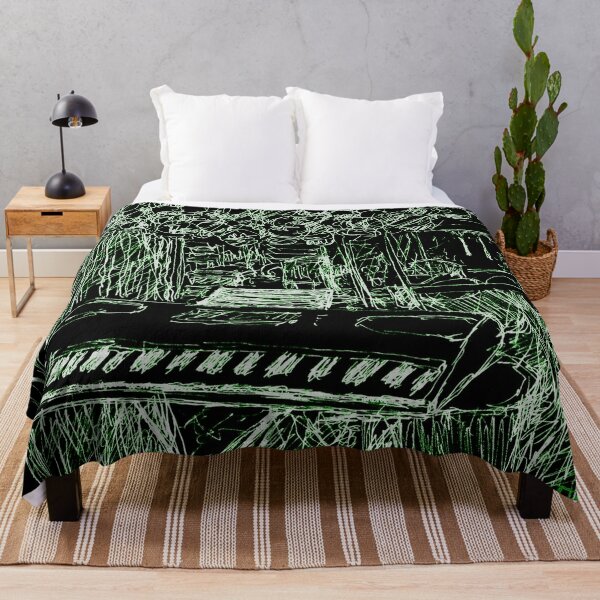 Music Room with Cap Collection - Green and Black Throw Blanket
