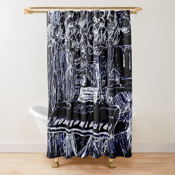 Music Room with Cap Collection - Blue and Black Shower Curtain