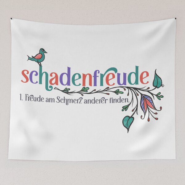 Item preview, Schadenfreude - Definition in German with Folk Flowers designed and sold by The White Bat.
