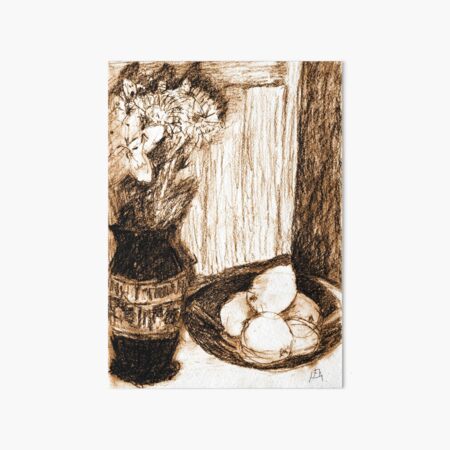Flowers and Lemons in Sepia Art Board Print