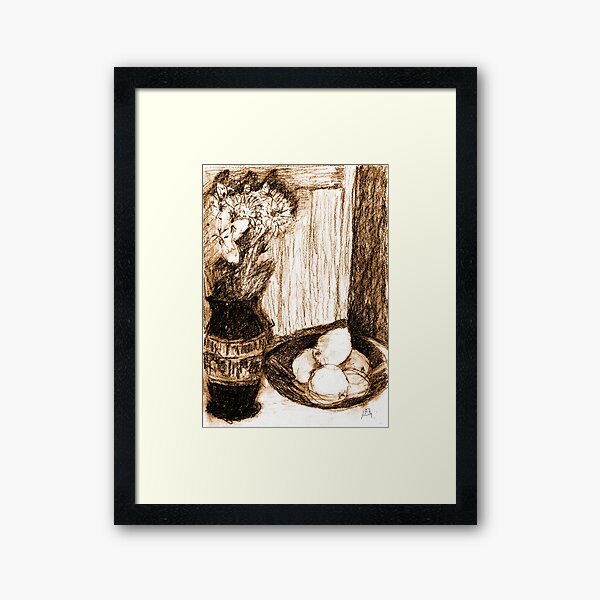 Flowers and Lemons in Sepia Framed Art Print