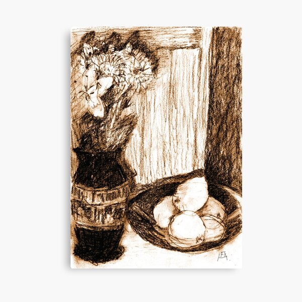 Flowers and Lemons in Sepia Canvas Print
