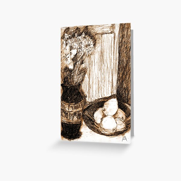 Flowers and Lemons in Sepia Greeting Card