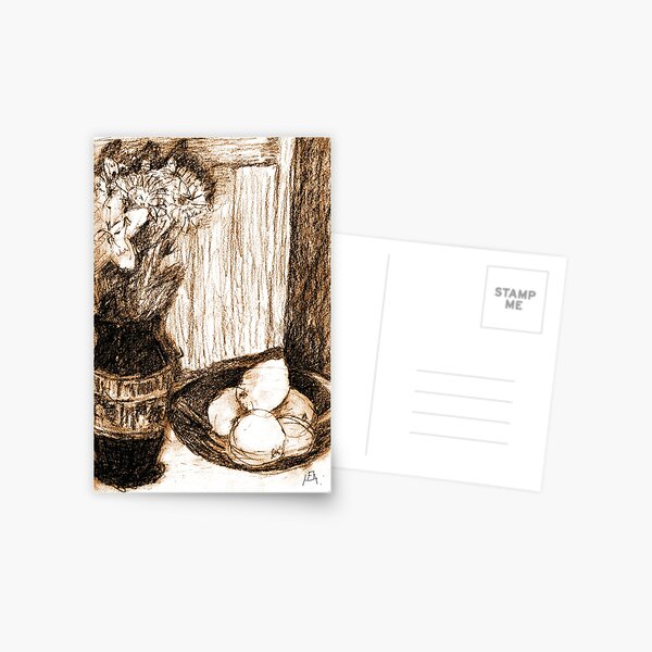 Flowers and Lemons in Sepia Postcard