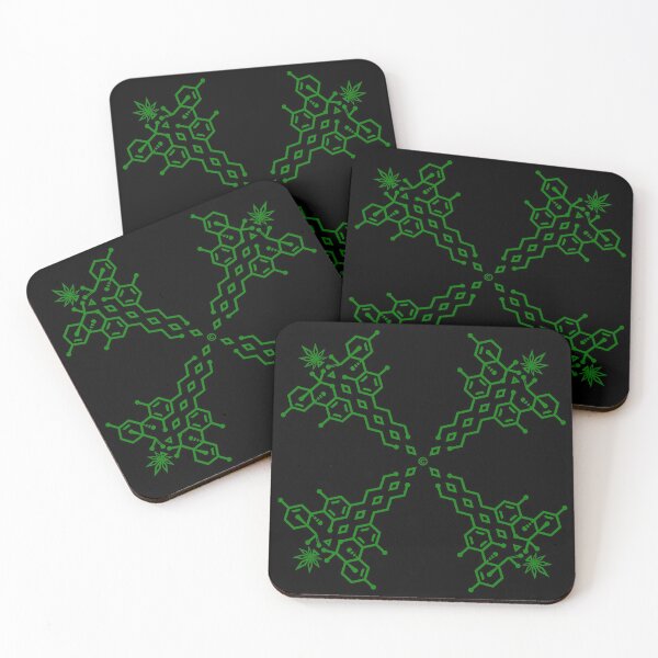 Coaster Molecules 001: Green/Black ElixirSymbol© (THC:CBD Molecule Dots) Coasters (Set of 4)