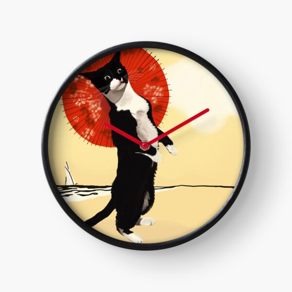Chat chic à la plage Horloge
