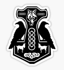 Thor's Hammer with Ravens Sticker
