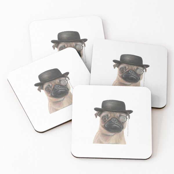 Item preview, Funny pug dog wearing a monocle and bowler hat. Pug dog drawing designed and sold by RachaelCurryArt.