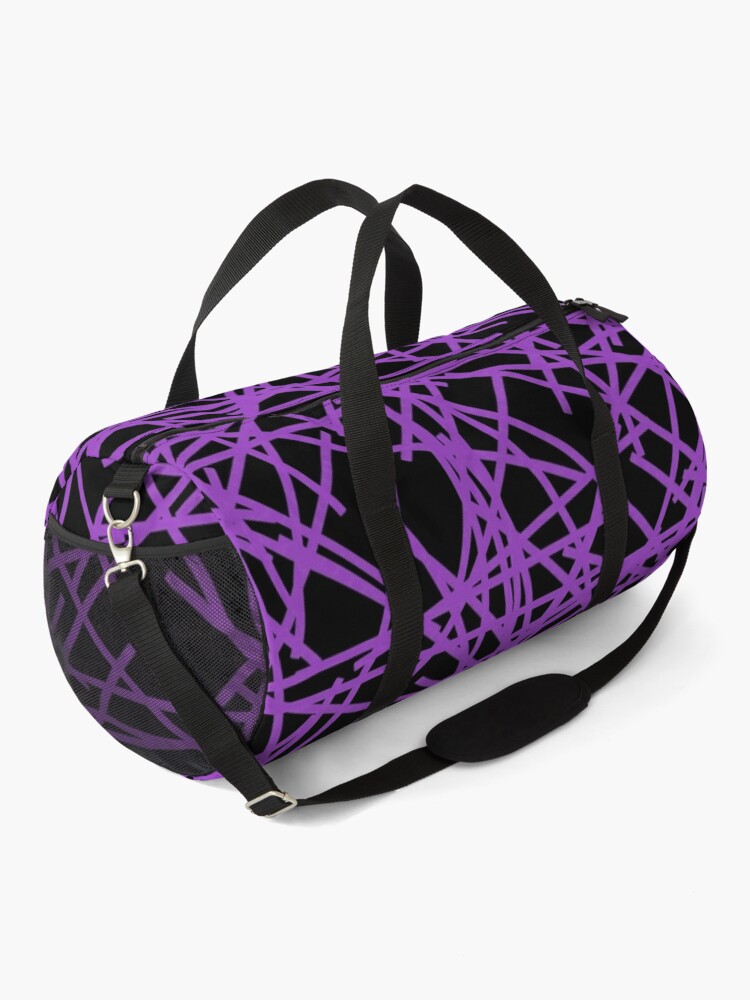 Discover 80s Abstract Purple Black Shards Memphis Pattern Duffel Bag