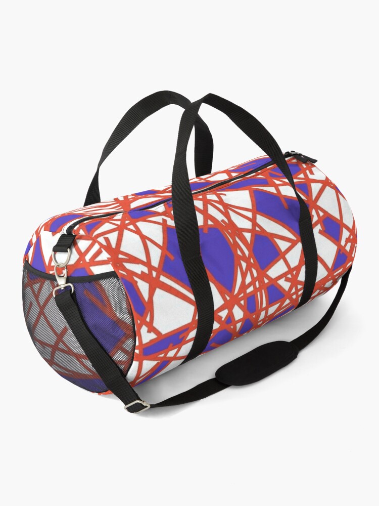 Disover 80s Abstract Orange Navy Blue Shards Memphis Pattern Duffel Bag