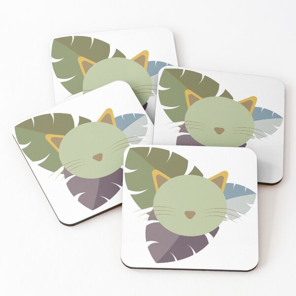 Item preview, Cat in the Jungle background, Meow,  Big Leaves earth colors, Purple Green Orange Blue Whiskers Stickers  designed and sold by MilcArtworks.