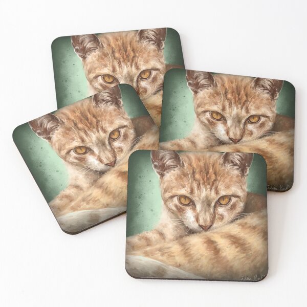 Item preview, Painting of a an Orange Cat Looking Directly at You, Green Background designed and sold by ibadishi.