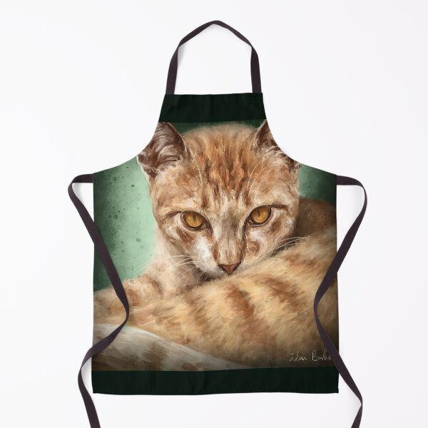 Item preview, Painting of a an Orange Cat Looking Directly at You, Green Background designed and sold by ibadishi.