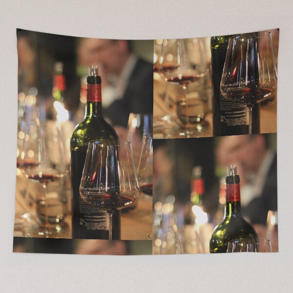 Item preview, Wine bottle and glasses on garden party table designed and sold by wineandwords.