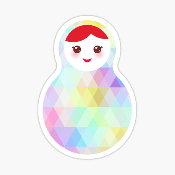 Matryoshka rainbow pastel colors Russian dolls matryoshka with bright rhombus on white background, rainbow Sticker