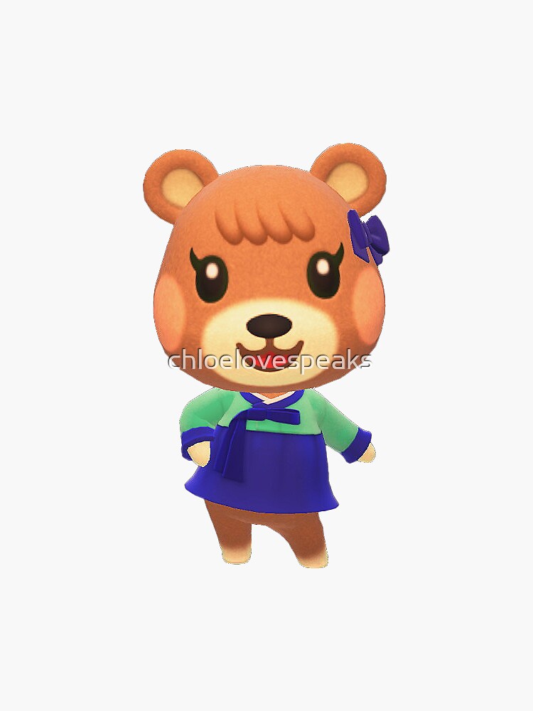 "ACNH Maple Bear in Chima Jeogori and Blue Ribbon Tada Reaction