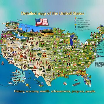 "Detailed map of the United States includes history, economy, wealth ...