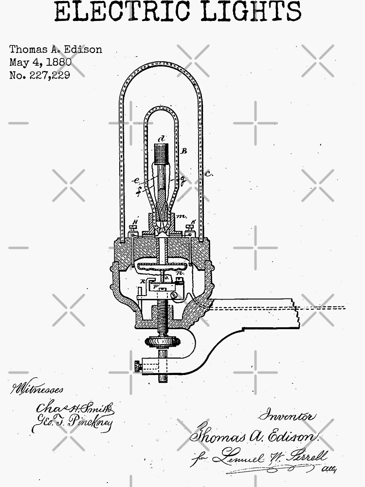 "Vintage Blueprint Electric Lights by Thomas Edison" Sticker for Sale