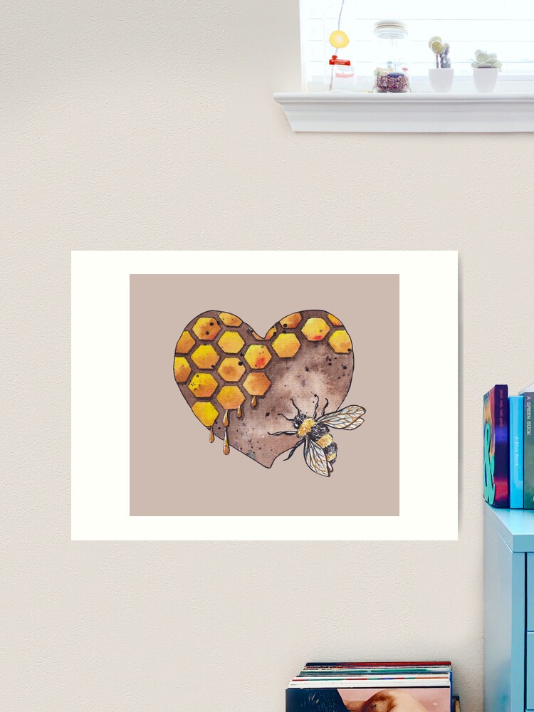 Cute Honey Heart And Bee In Watercolor  Poster for Sale by