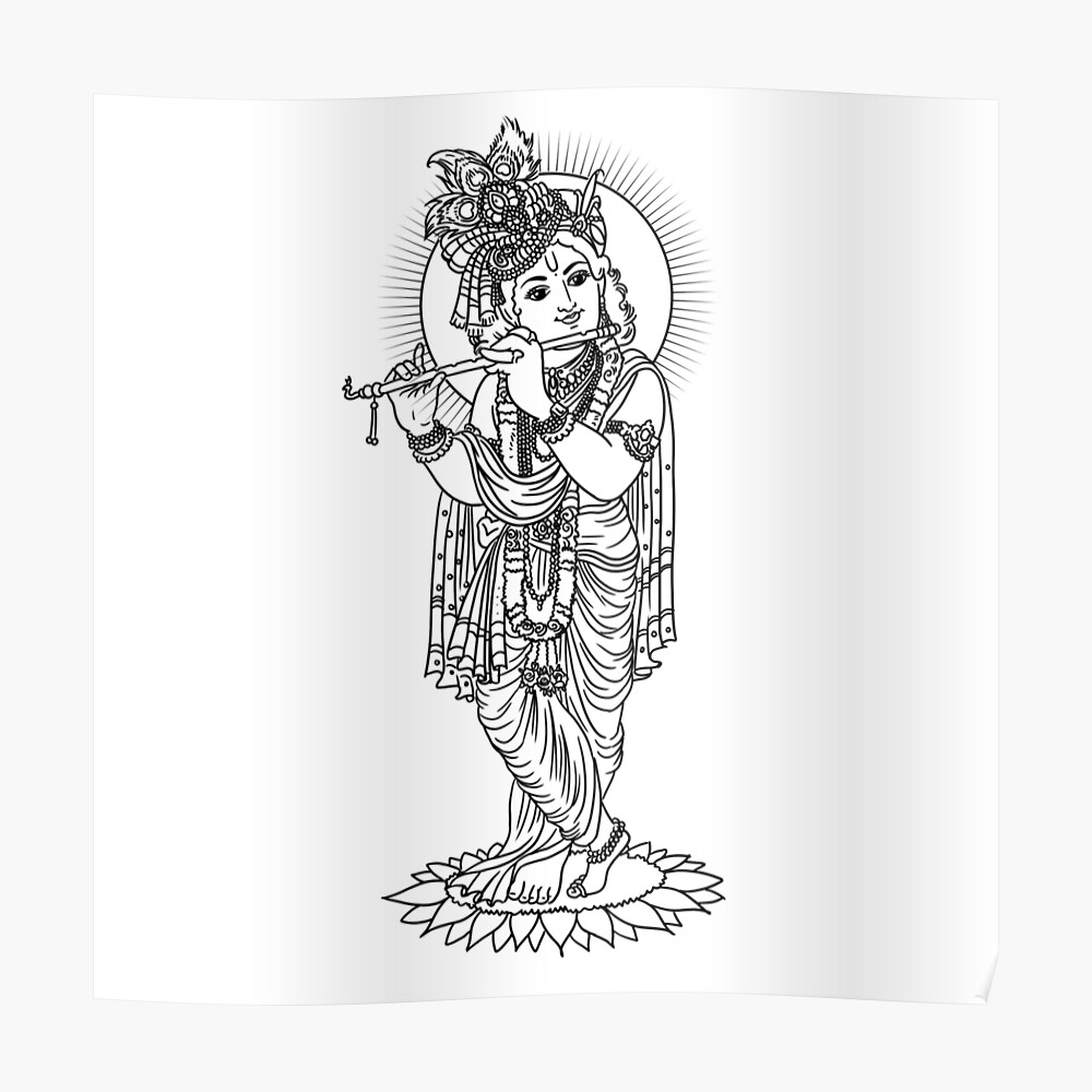 Hindu God Krishna line drawing vector illustration, vishnu, asian ...